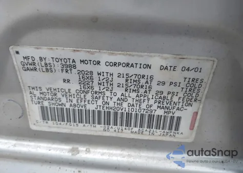 2001 Toyota Rav4 from USA, damaged, VIN JTEHH20V110107297